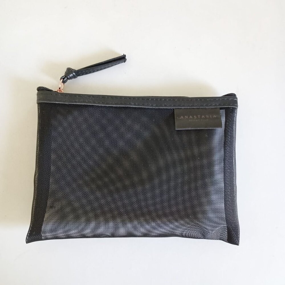 Anastasia Beverly Hills black mesh zip makeup cosmetics bag